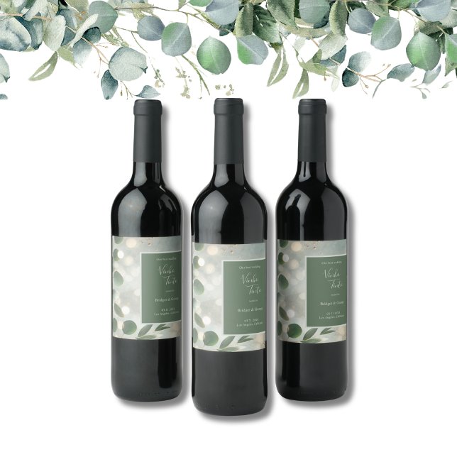 Etiqueta Para Botella De Vino Boda Romantic Sage Green Eucalyptus (Subido por el creador)