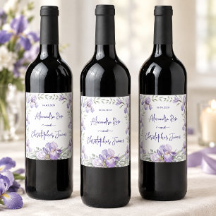 Etiqueta Para Botella De Vino Boda Romántica con Iris en Acuarela