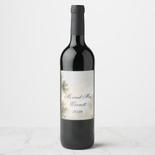 Etiqueta Para Botella De Vino Boda romántica y pictórica en jardín