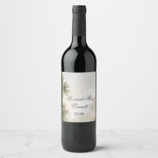Etiqueta Para Botella De Vino Boda romántica y pictórica en jardín