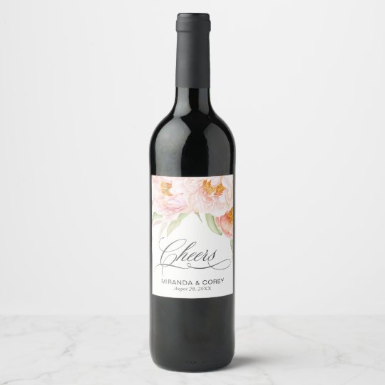 Etiqueta Para Botella De Vino Boda romántico de los Peonies rosados enormes