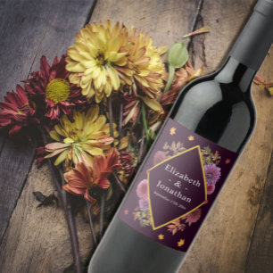 Etiqueta Para Botella De Vino Boda romántico de otoño en Dahlia