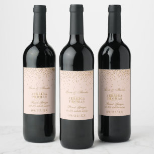 Etiqueta Para Botella De Vino Boda Rubor Pink & Gold Confetti