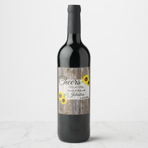Etiqueta Para Botella De Vino Boda Rustic Wood and Sunflowers