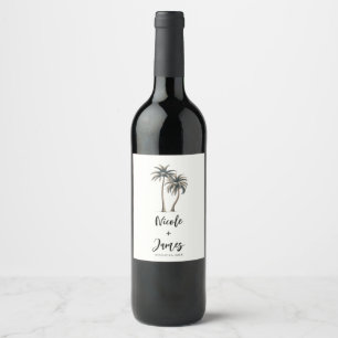 Etiqueta Para Botella De Vino Boda Rústica Costera con Palma Tropical