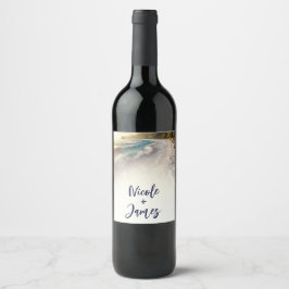 Etiqueta Para Botella De Vino Boda Rústica Costera en la Playa del Paraíso al At