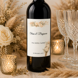 Etiqueta Para Botella De Vino Boda Rústica de Lujo con Rosas Marfil