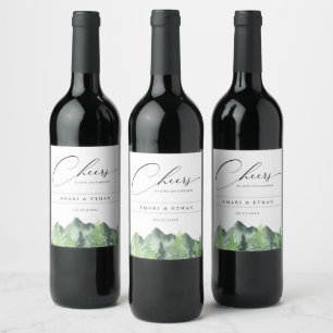 Etiqueta Para Botella De Vino Boda Rústica en el Bosque de Montaña