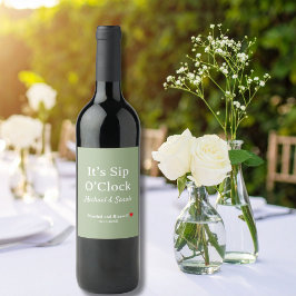 Etiqueta Para Botella De Vino Boda Rústica Verde Salvia Es Hora de Beber Persona