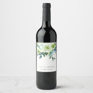 Etiqueta Para Botella De Vino Boda Rústico de color de agua azul verdoso floral