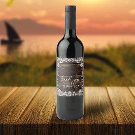 Etiqueta Para Botella De Vino Boda Rústico de la Madera y el Lace Gracias