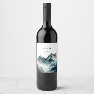 Etiqueta Para Botella De Vino Boda Rústico de las Montañas Azules