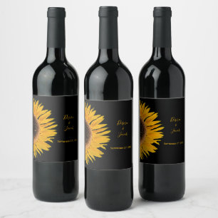 Etiqueta Para Botella De Vino Boda Rústico Elegante De Girasol Negro Amarillo