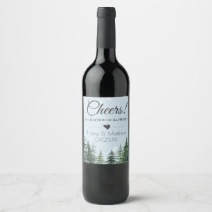 Etiqueta Para Botella De Vino Boda Rústico Evergreen Winter Pine Cheers