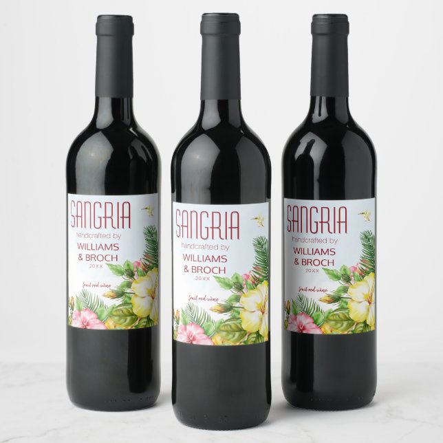Etiqueta Para Botella De Vino Boda Sangria Tropical (Botellas)