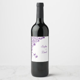 Etiqueta Para Botella De Vino Boda Secret Garden Purple Floral Lovebirds