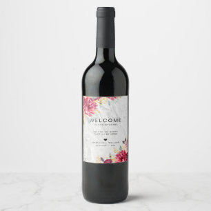 Etiqueta Para Botella De Vino Boda Silver Marble Floral Gold Burgundy