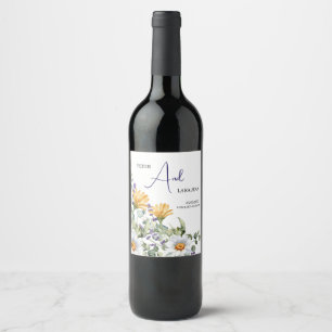 Etiqueta Para Botella De Vino Boda Silvestre Morada Amarilla Elegante