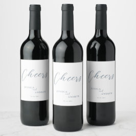 Etiqueta Para Botella De Vino Boda simple azul polvoriento minimalista y blanco