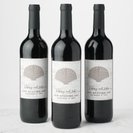 Etiqueta Para Botella De Vino Boda Temática de la Playa Grano de Madera