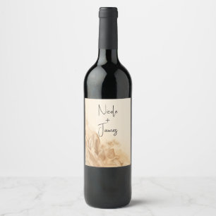 Etiqueta Para Botella De Vino Boda Texturizada Bohemio Crema Marfil Botánico