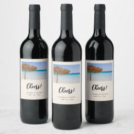 Etiqueta Para Botella De Vino Boda Tropical en la Playa con Paisaje Escénico