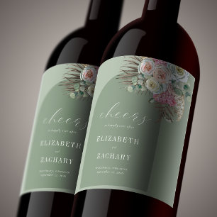 Etiqueta Para Botella De Vino Boda Tropical Floral Boho Arco Verde Salvia