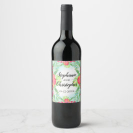 Etiqueta Para Botella De Vino Boda Tropical Hibiscus Flower Watercolor Beach