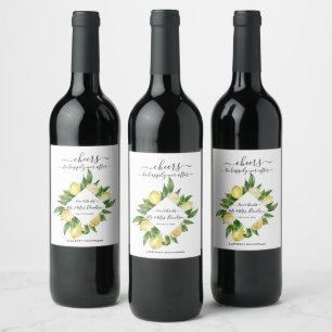 Etiqueta Para Botella De Vino Boda tropical limón limón de color agua mediterrán