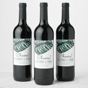 Etiqueta Para Botella De Vino Boda Tropical Monstera Leaf Mod Beach