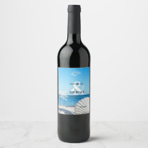 Etiqueta Para Botella De Vino Boda Tropical Playa del Océano