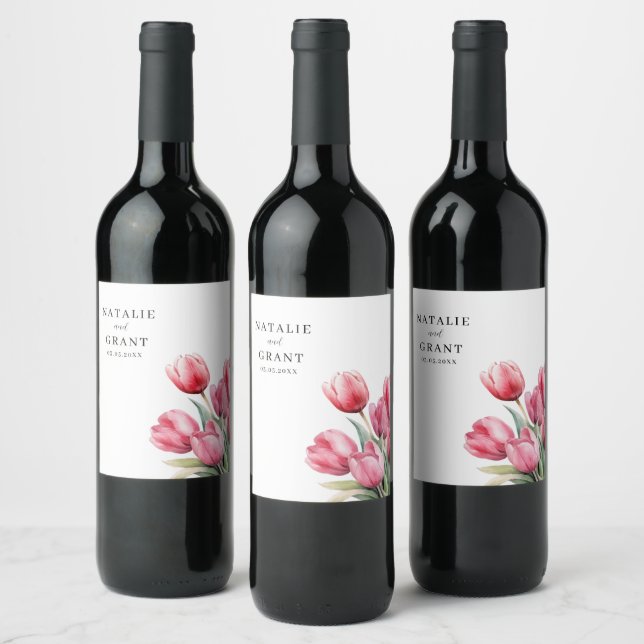 Etiqueta Para Botella De Vino Boda Tulip de primavera (Botellas)