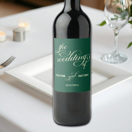Etiqueta Para Botella De Vino Boda Verde azulado de caligrafía elegante