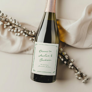 Etiqueta Para Botella De Vino Boda Verde Caprichosa Dibujada a Mano
