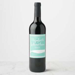 Etiqueta Para Botella De Vino Boda Verde de ballena blanca y vidrio marino