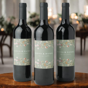 Etiqueta Para Botella De Vino Boda verde de la Moda del Boho de Flores Silvestre
