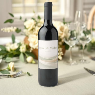 Etiqueta Para Botella De Vino Boda Verde Salvia y Marfil