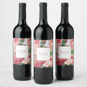 Etiqueta Para Botella De Vino Boda Vintage Floral & Botánico Rosa Rosa Rosada