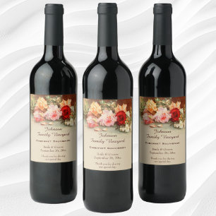 Etiqueta Para Botella De Vino Boda Vintage, Naturaleza Muerta de Flores de Rosas