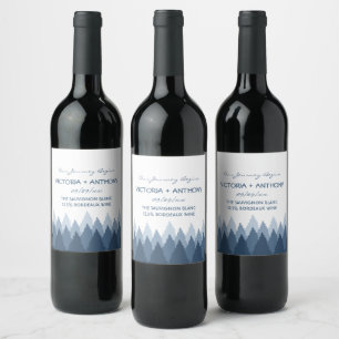 Etiqueta Para Botella De Vino Boda Woodland de la Cordillera Azul