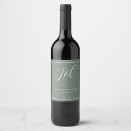 Etiqueta Para Botella De Vino Bodas con iniciales de monograma verde esmeralda e