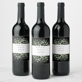 Etiqueta Para Botella De Vino Bodas de Eucalipto Negro Juntos por Siempre 