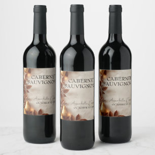 Etiqueta Para Botella De Vino Bodas de Otoño con Peras Doradas y Hojas de Olivo