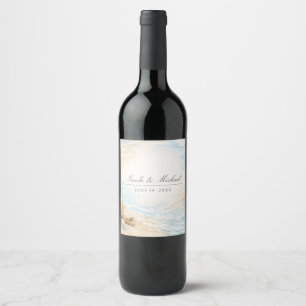 Etiqueta Para Botella De Vino Bodas de Playa con Acuarela de Mareas Eternas