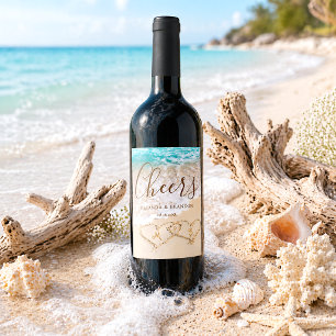 Etiqueta Para Botella De Vino Bodas de Playa Tropical Olas de Océano Azul Aplaus