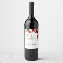 Etiqueta Para Botella De Vino Bodas de Rosas Rojas y Rubor Elegante