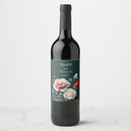 Etiqueta Para Botella De Vino Bodas florales de rosas blancas rosadas oscuras pr