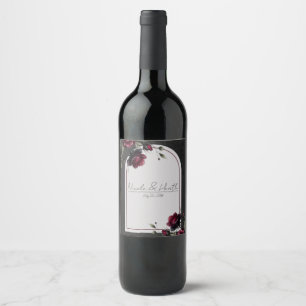 Etiqueta Para Botella De Vino Bodas Florales de Rosas Rojas Bordeaux con Sombra 