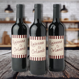 Etiqueta Para Botella De Vino Bodas Retro Minimalistas con Rayas de Borgoña Prof