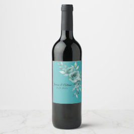 Etiqueta Para Botella De Vino Bodas Teal Whisper Blooms